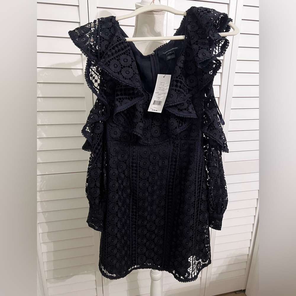 French Connection Navy Long Sleeve Lace Dress